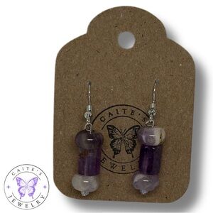 Handmade Silver Fishhook Earrings with Amethyst Beads